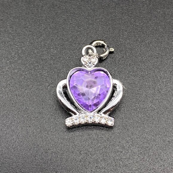 Jeweled Heart Rhinestone Crown Charm on Silver - Picture 4 of 9